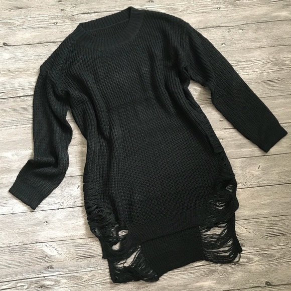 HP!🌟Sexy long sleeve broken holes sweater dress - Picture 3 of 4